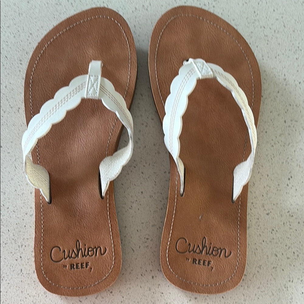 Reef Brown and White Sandals with Braided Straps